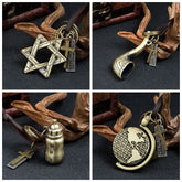 Men's Fashion Long Leather Pendant Necklace