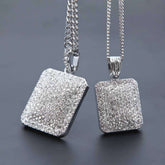 Men's Iced Out Square Shaped Rhinestone Pendant Necklaces