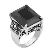 Men's Luxury Black and Silver Ring