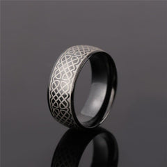 Antique Viking Patterned Steel Men's Band Ring
