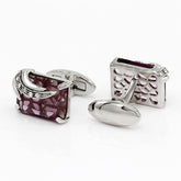 Elegant Silver-Colored Cuffinks with Colorful Crystal Insets