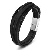 Multilayer Genuine Leather Bracelet with Stainless Steel Buckle