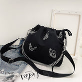 Luminous Butterfly Printed Drawstring Messenger Bag for Women