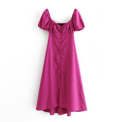 Women's Berry Color Cotton and Linen Dress