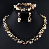 Women's Pearl Decorated Necklace and Earrings Jewelry Set