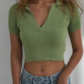 Women's Solid Color Short Sleeved Crop Top