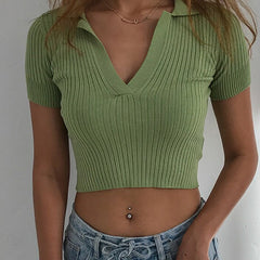 Women's Solid Color Short Sleeved Crop Top