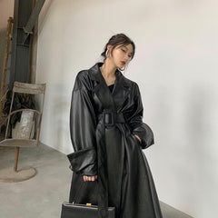 Women's Leather Long Oversized Trench
