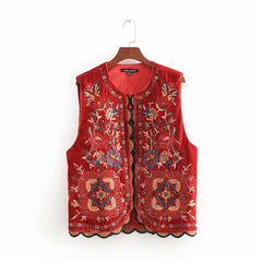 Embroidery Women's Vest in Red