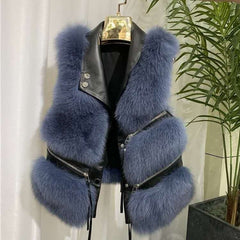 Women's Eco Fur Multi-Zipper Coat