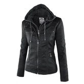 Women's Hooded Slim Leather Jacket