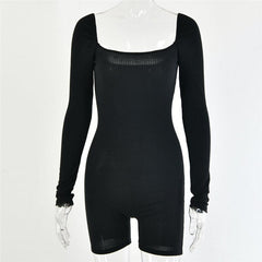 Women's Ribbed Square Collar Playsuit