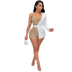 Women's Sexy Crystal Top, Blazer and Shorts Set