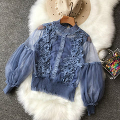 Women's Spring Blossom Sheer Lace Blouse