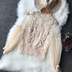 Women's Spring Blossom Sheer Lace Blouse