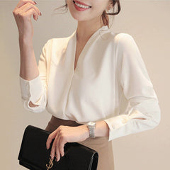 Office Chiffon Women's Blouse in Blue and Beige