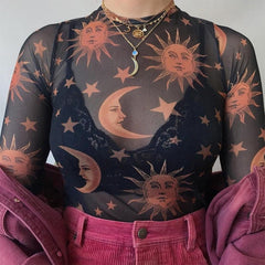 Women's Transparent Moon Printed T-Shirt