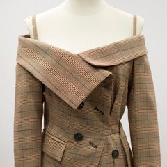 Elegant Off the Shoulder Plaid Women's Blazer