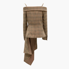 Elegant Off the Shoulder Plaid Women's Blazer