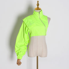Women's Black / Neon Green Short Asymmetrical Coat
