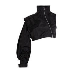 Women's Black / Neon Green Short Asymmetrical Coat