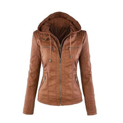 Women's Hooded Leather Jacket