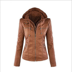 Women's Hooded Leather Jacket