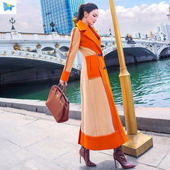 Women's Color Block Warm Long Coat