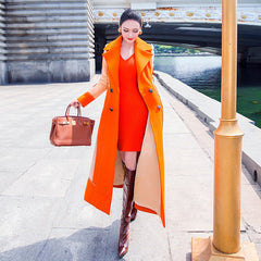 Women's Color Block Warm Long Coat