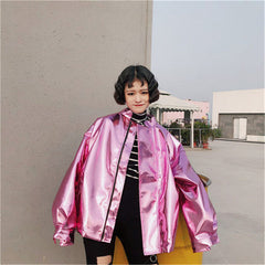 Loose Metallic Zipper Bomber for Women