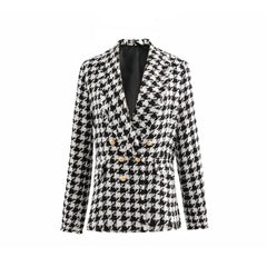 Women's Black / White Plaid Tweed Jacket