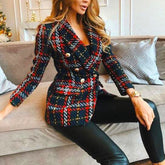 Red Plaid Tweed Blazer for Women