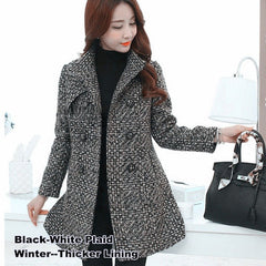 Women's Wool Melange Plaid Winter Coat
