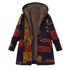Women's Ethnic Hooded Thicken Warm Faux Fluffy Jacket