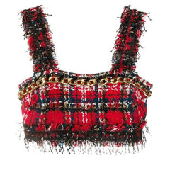 Fashion Red Plaid Skirt Suit