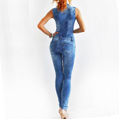 Women's Sleeveless Denim Jumpsuit