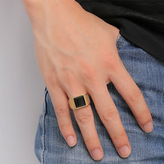 Stainless Steel Ring with Black Stone