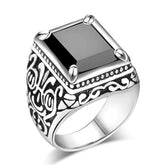 Men's Black Filled Silver Resin Ring
