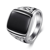 Square Steel Black Stone Titanium Ring for Men