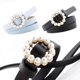 Women's Round Shaped Buckle Belt with Pearls