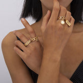 Hip Hop Vintage Gold Color Ring Set