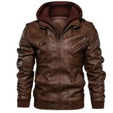 Men's Leather Jacket with Hood