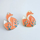 Cartoon Gold / Silver Fox Enamel Brooch