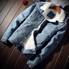 Men's Warm Fleece Denim Jacket with Fur