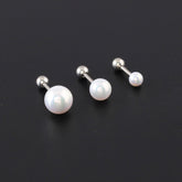 Women's Stainless Steel Screw Barbell Rings with Pearl Ball