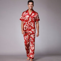 Men's Asian Style Satin Shirt and Pants Pajama Set