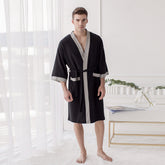 Men's Black Cotton Waffle Bathrobe