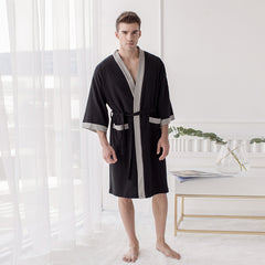 Men's Black Cotton Waffle Bathrobe
