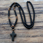 Wood Beads With Black Stone