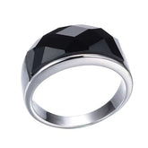 Men's Stylish Silver Ring with Large Black Crystal